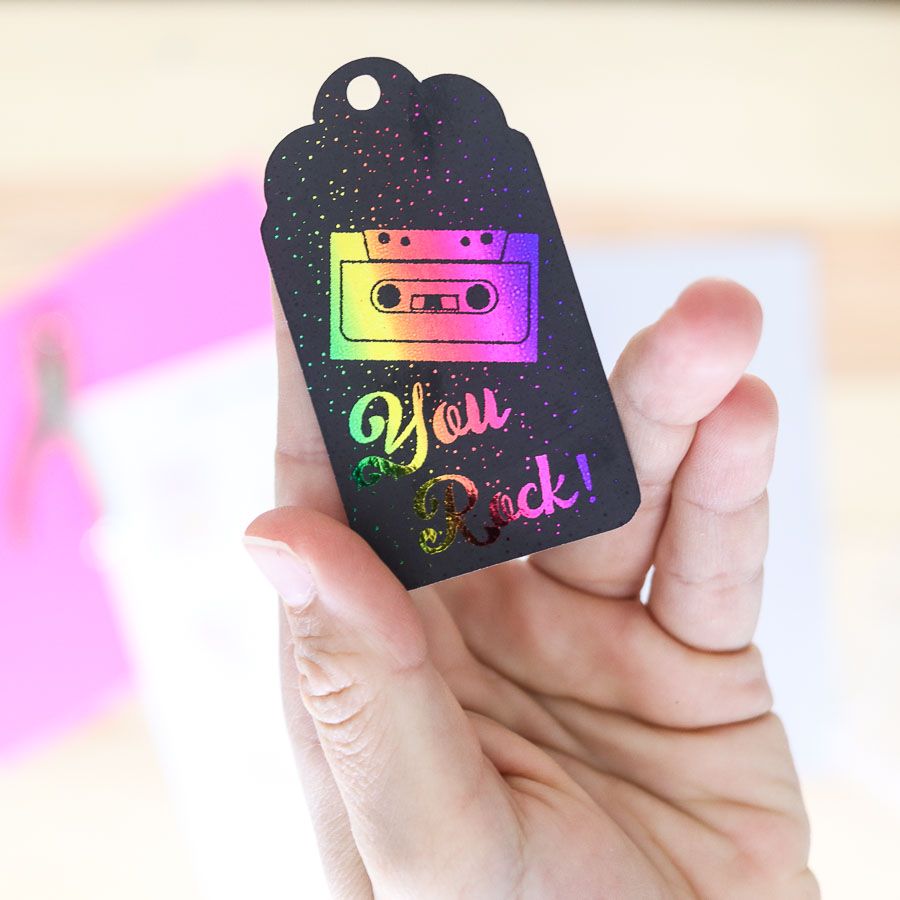 "You rock" Birthday gift tag with foil effects