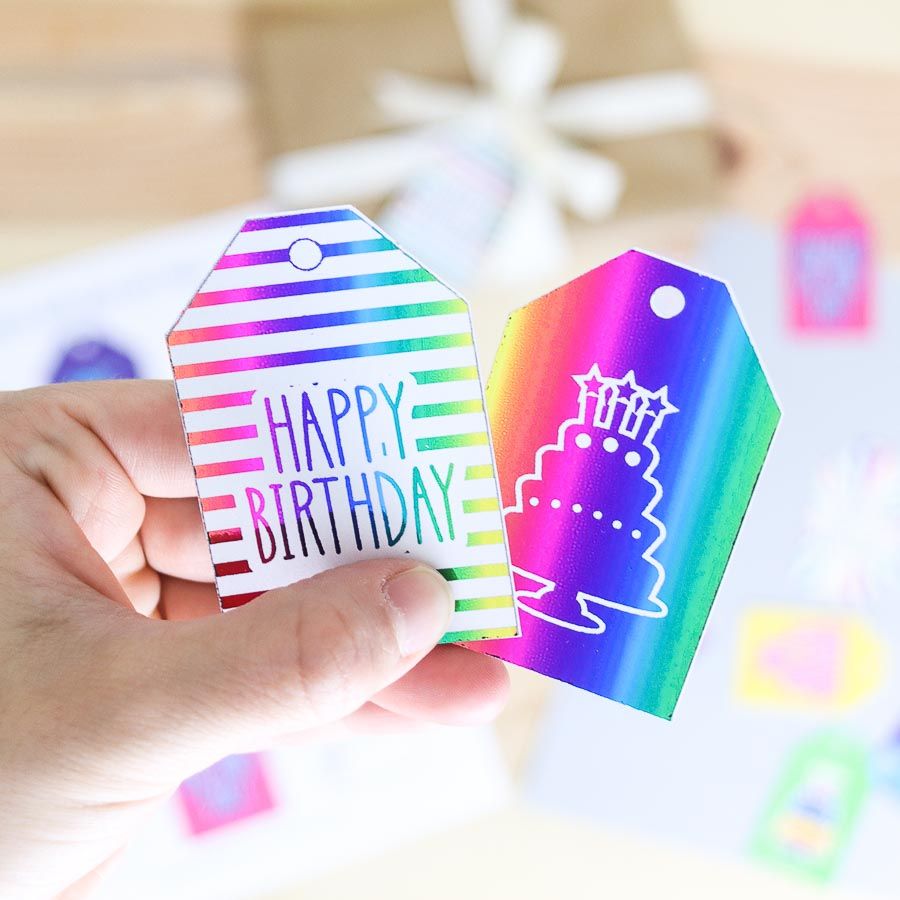 Birthday gift tags with foil effects