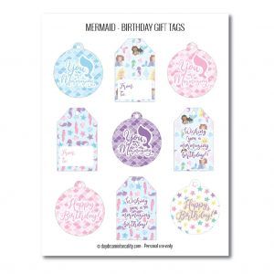 Mermaid birthday gift tags free printables