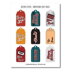 Retro-style birthday gift tags free printables