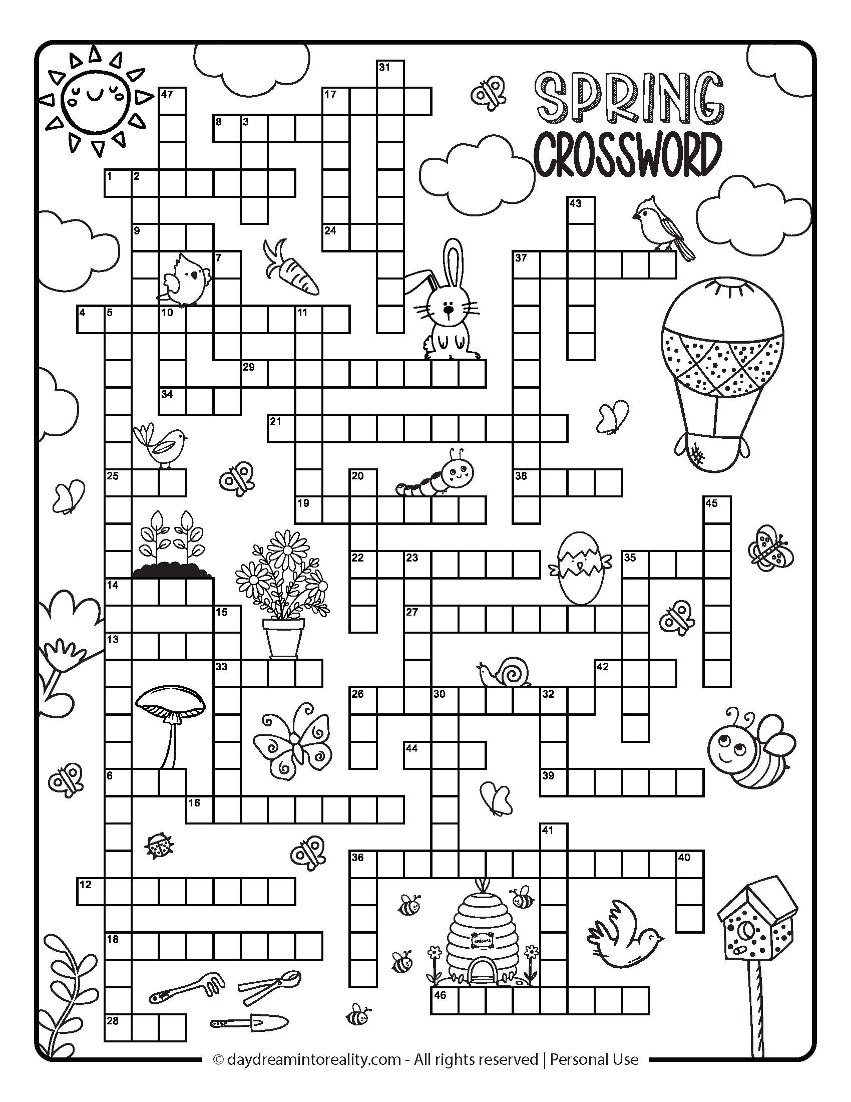 Spring Crosswords Free PDF Printable - Advanced Option 50+ words