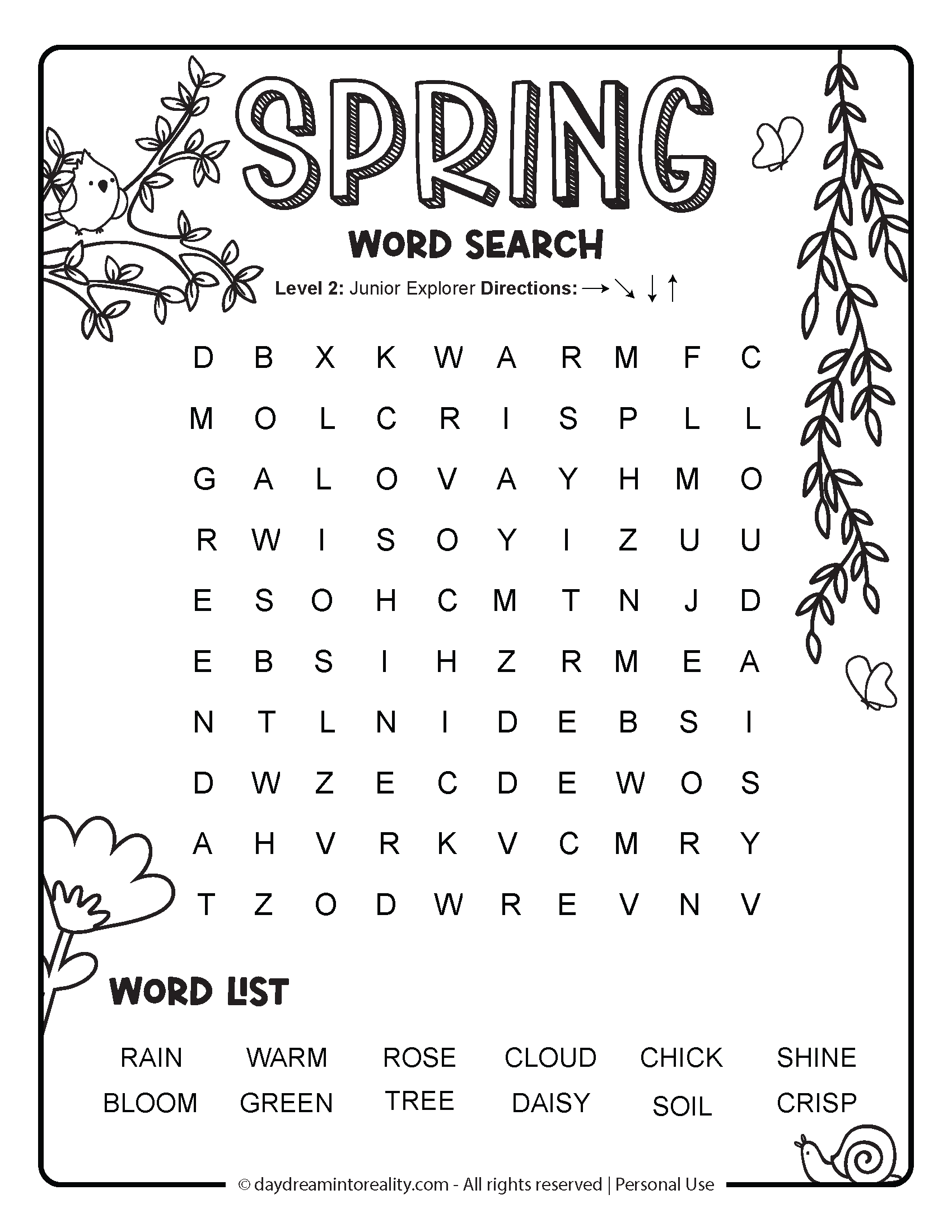 Spring Word Search Level 4 (Easy) Option 2