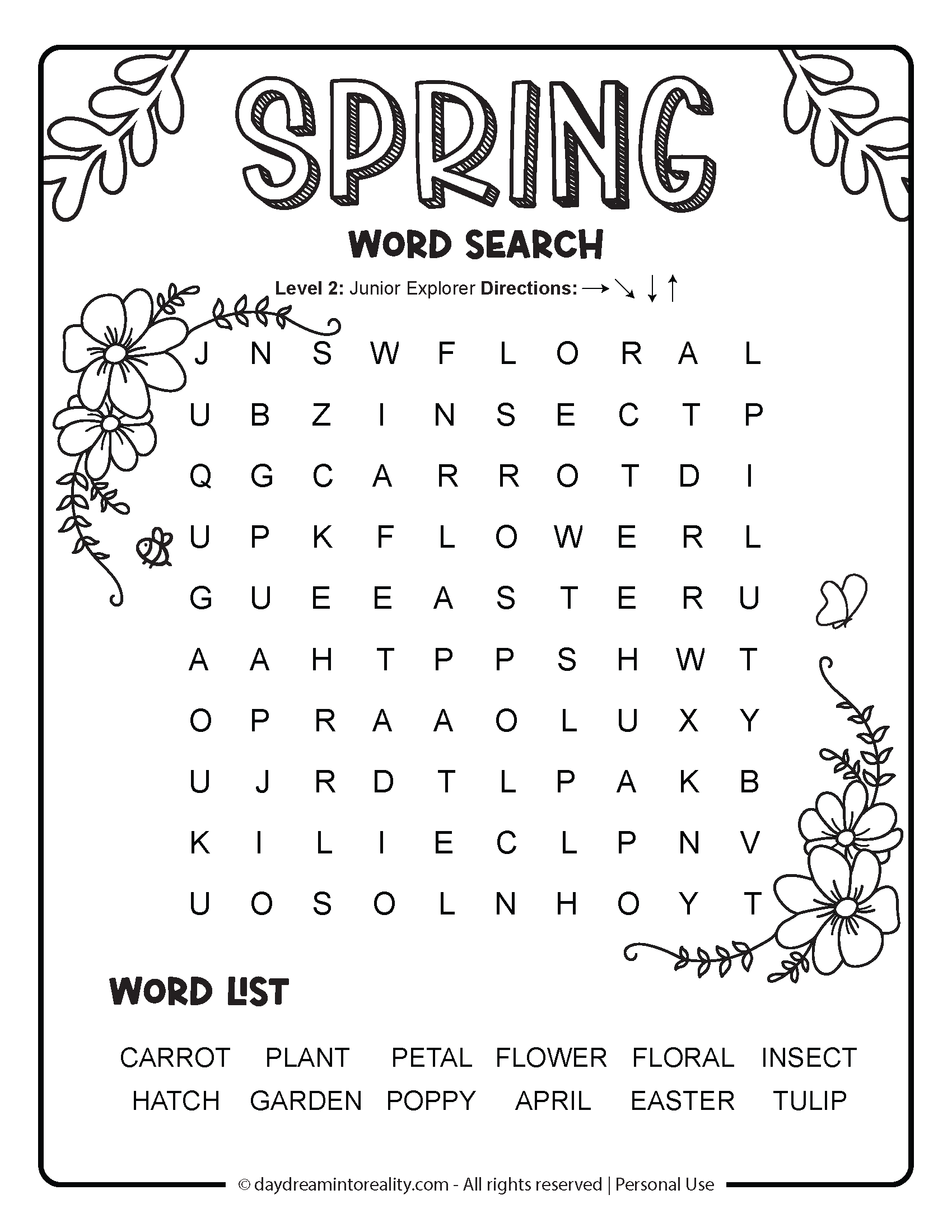 Spring Word Search Level 4 (Easy) Option 3