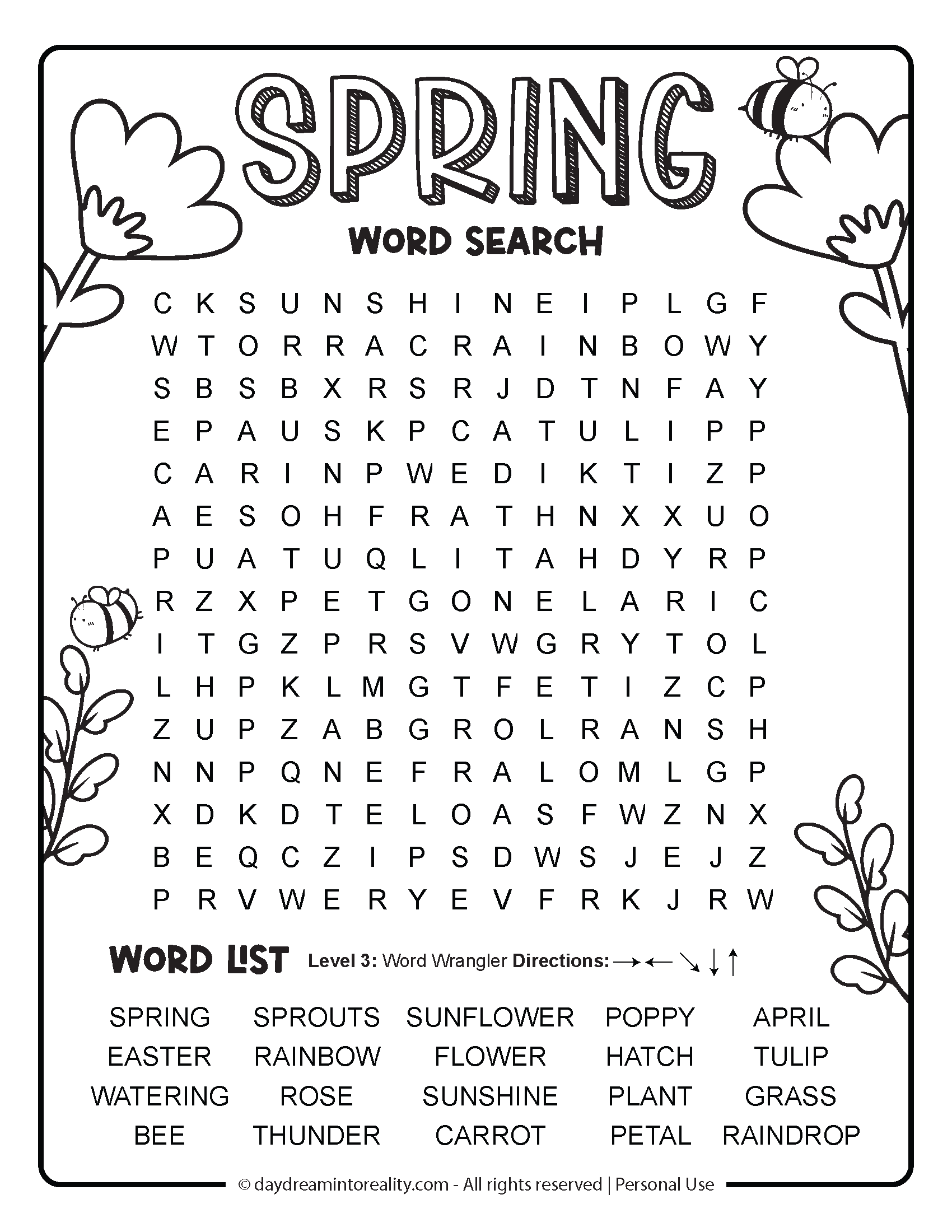 Spring Word Search Level 4 (Medium) Option 1