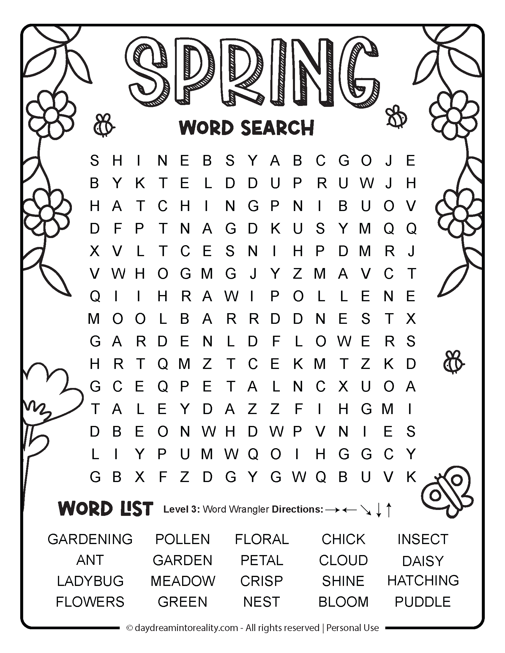 Spring Word Search Level 4 (Medium) Option 2