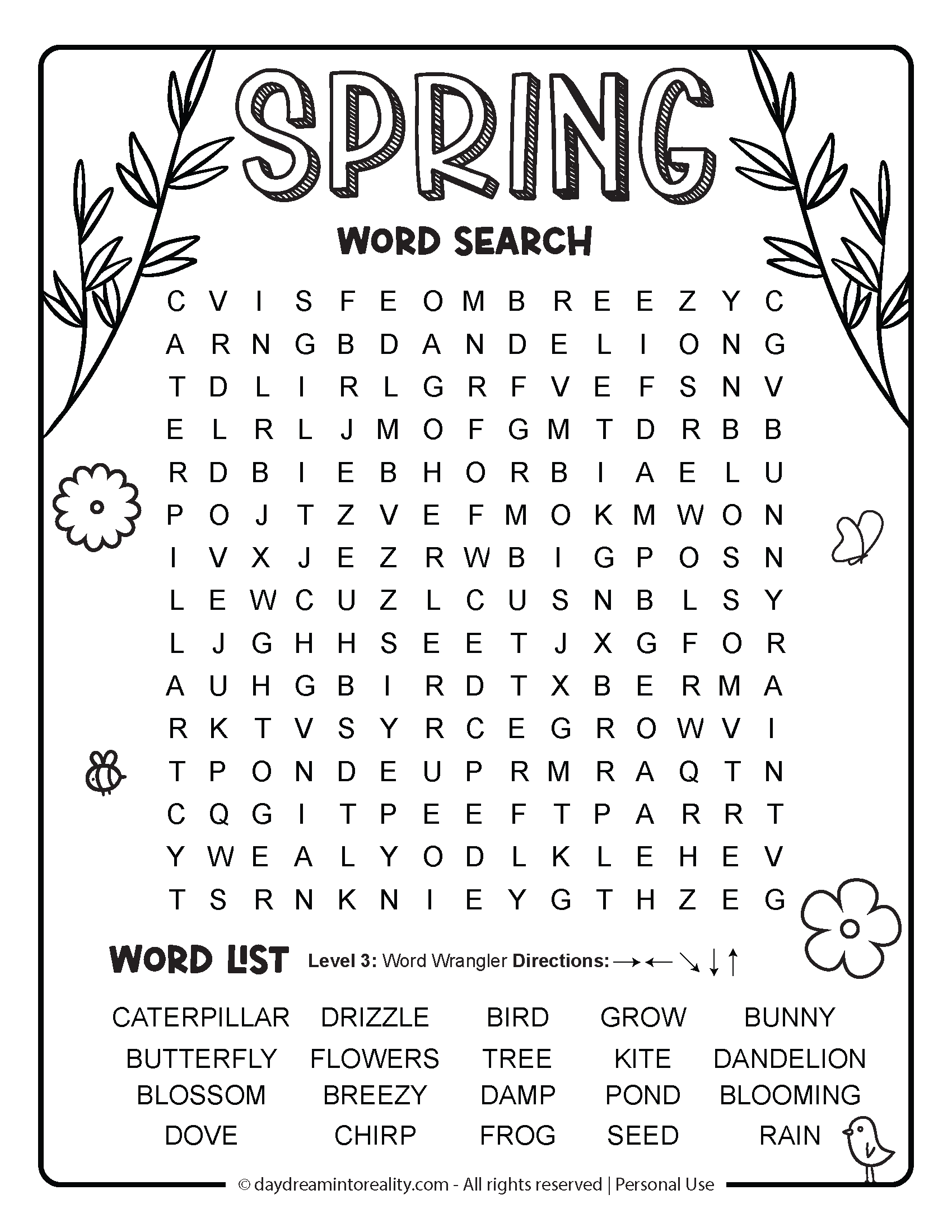 Spring Word Search Level 4 (Medium) Option 3
