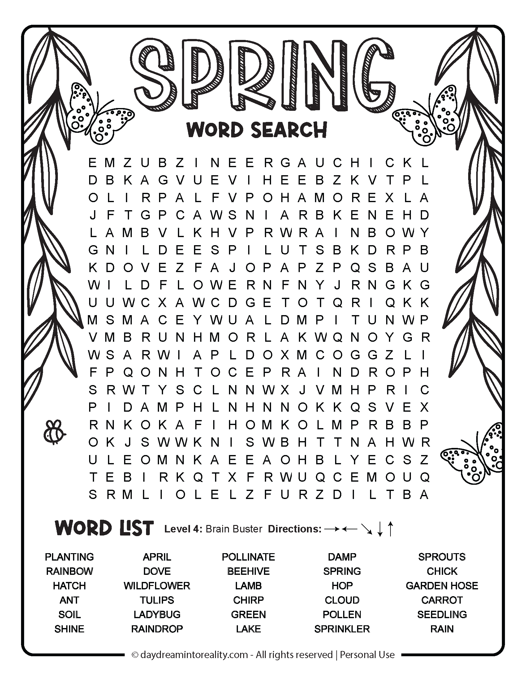 Spring Word Search Level 4 (Medium Hard) Option 3