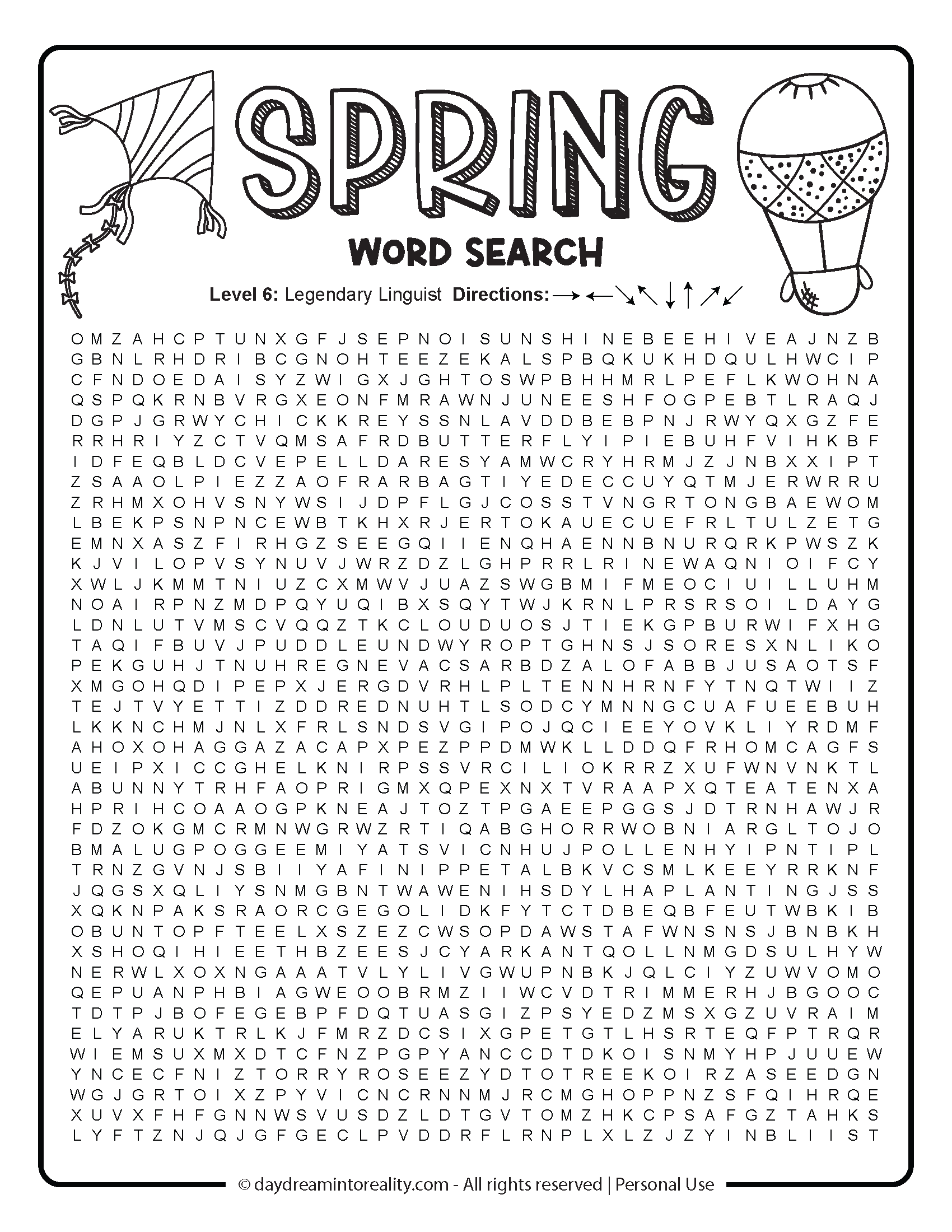 Spring Word Search Level 6 (Very hard) word search only