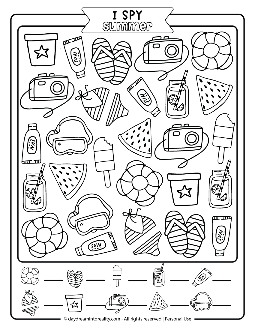 Easy I Spy Summer Coloring