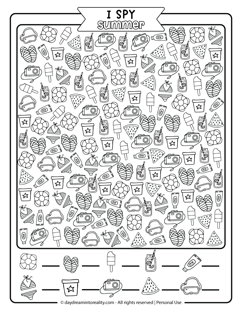 Hard I Spy Summer Coloring