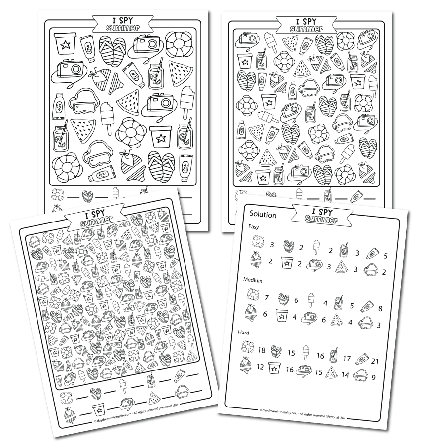 I Spy Summer Coloring Template Featured Image