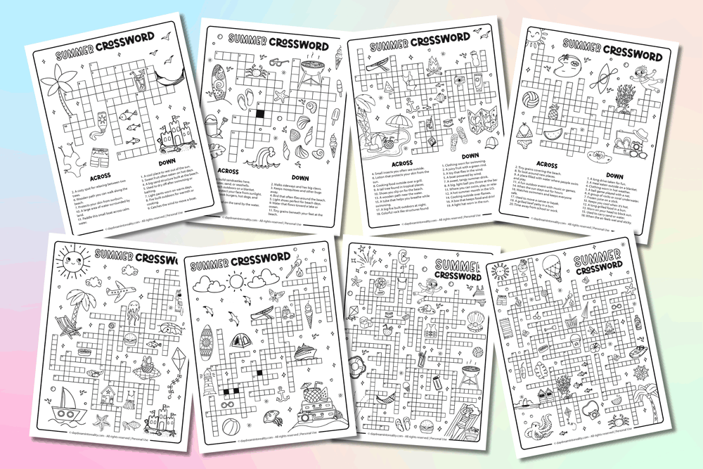 Easy to advanced free PDF summer crossword featured image (horizontal).