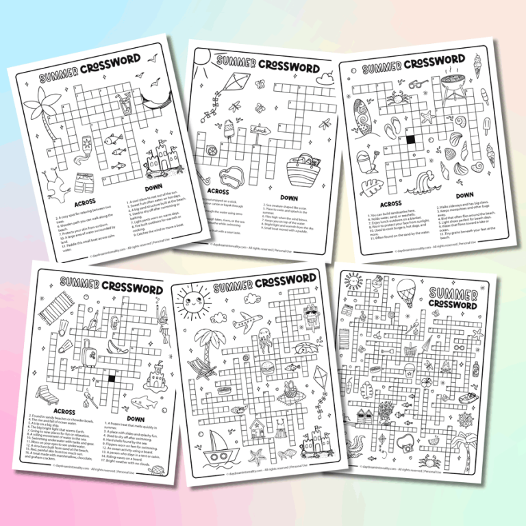 Easy to advanced free PDF summer crossword featured image (square).