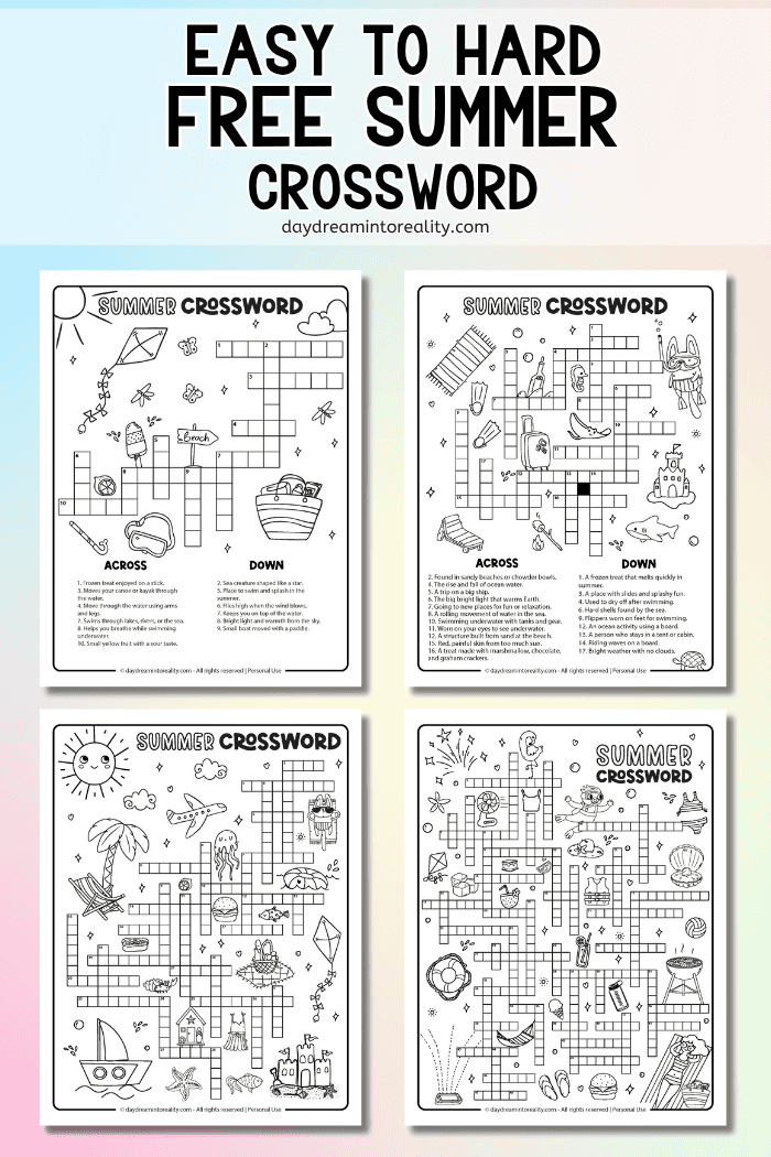 Summer crossword collage for Pinterest