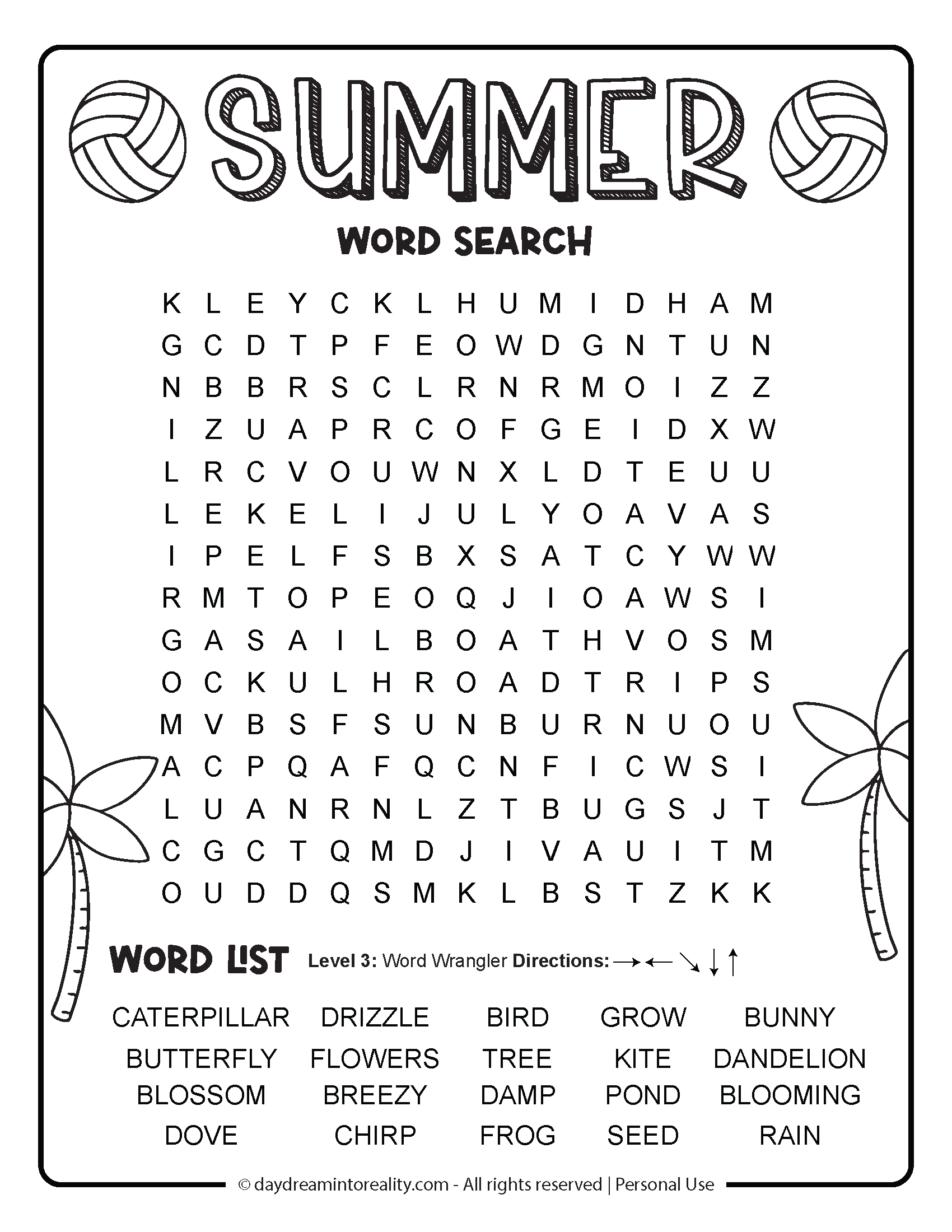 Summer activity printable PDF - 20 word Summer Word Search puzzle
