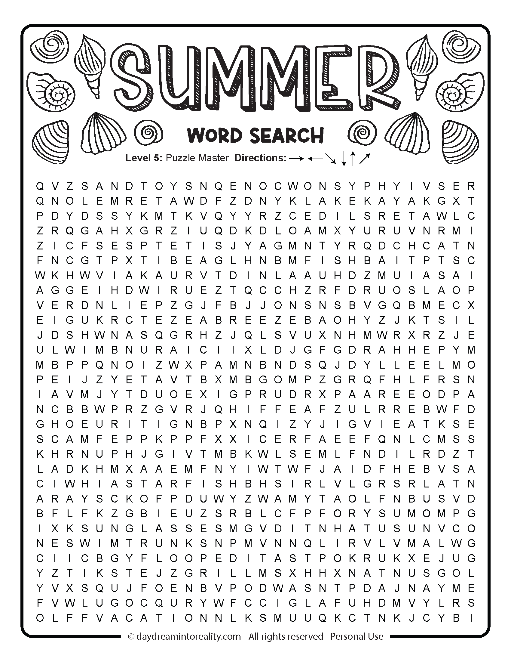 Advanced Summer Word Search PDF - 50 word printable puzzle for older kids