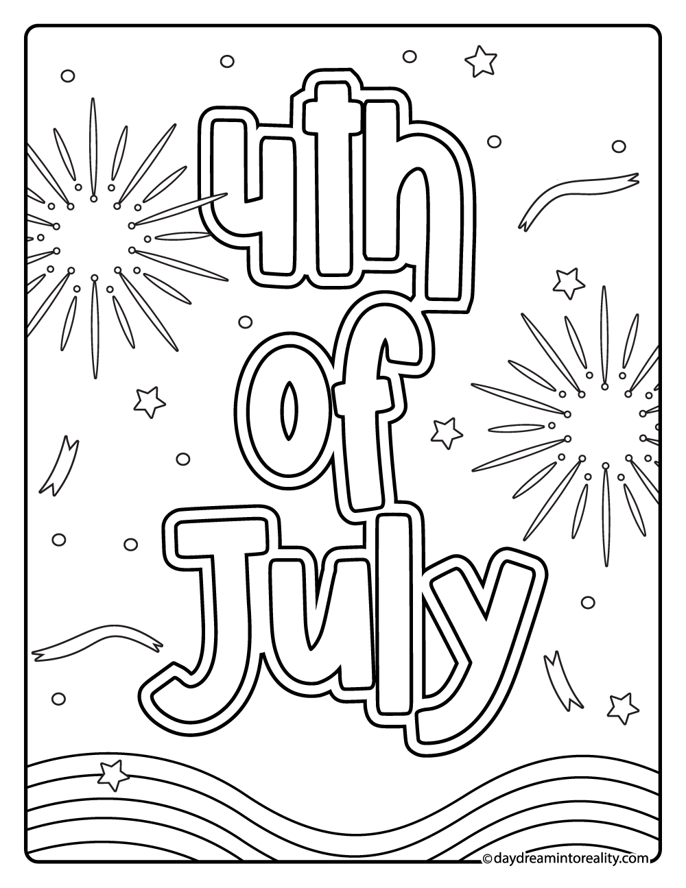 4th of July fireworks and stars coloring page