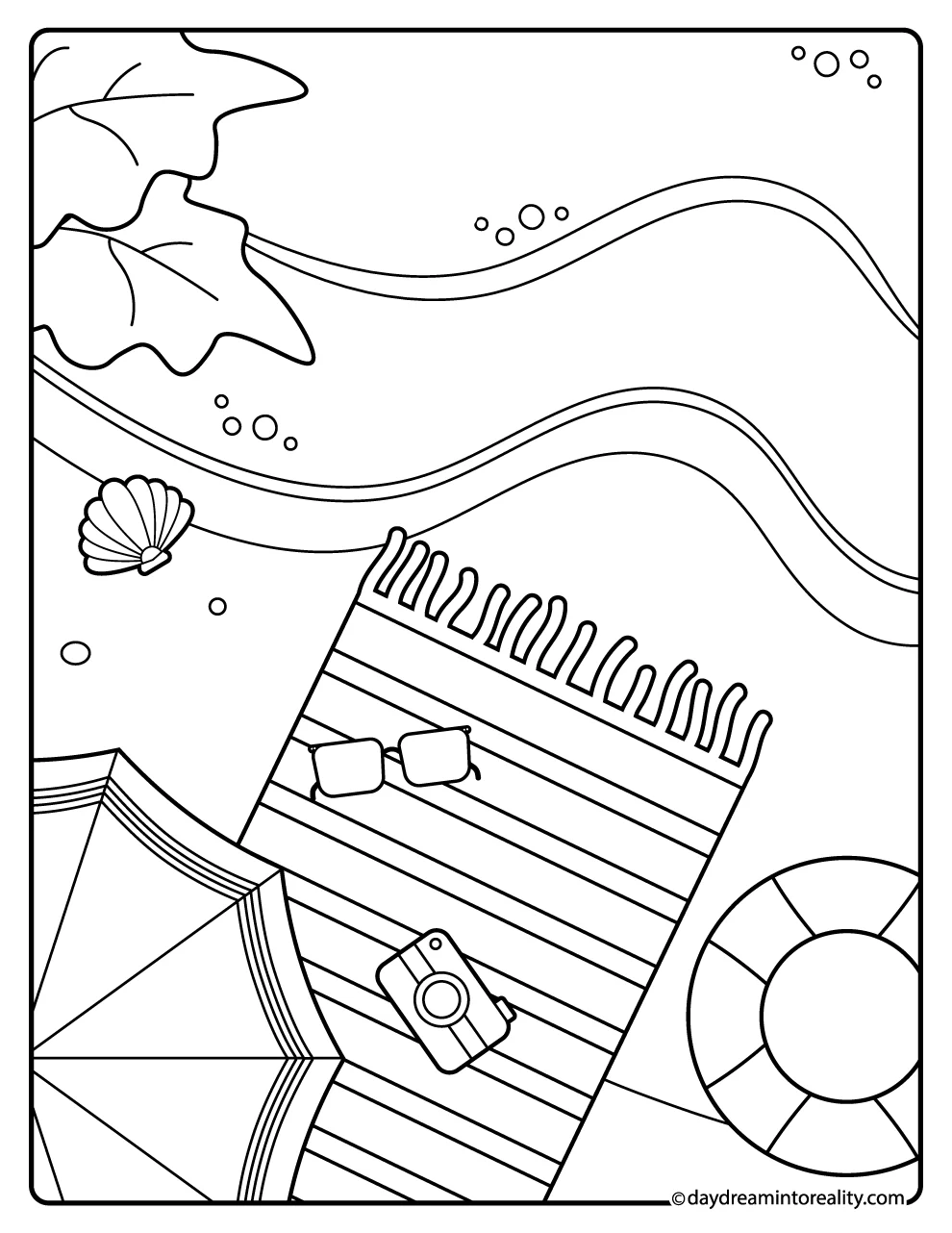 Beach Towel & Umbrella Coloring Page