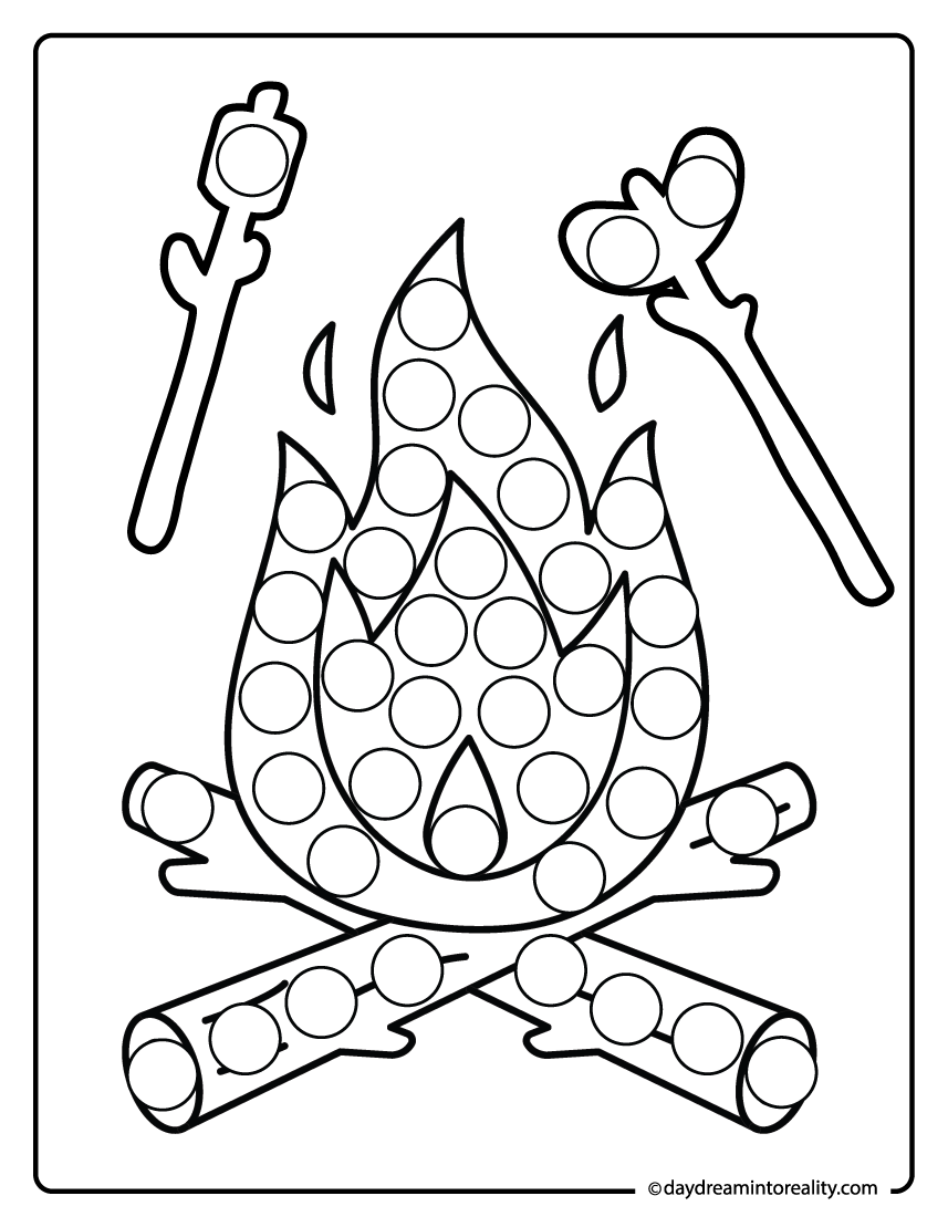 Campfire with roasting sticks dot painting page