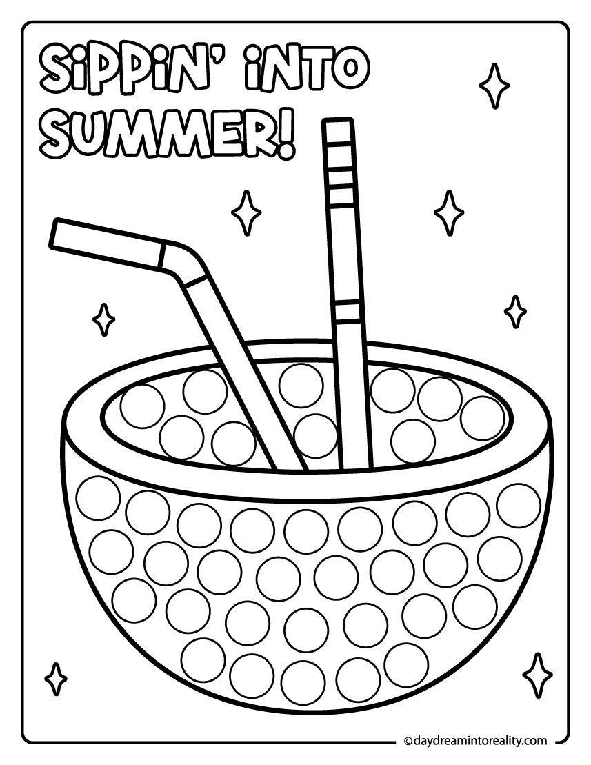 Summer drink coconut dot marker page for kids