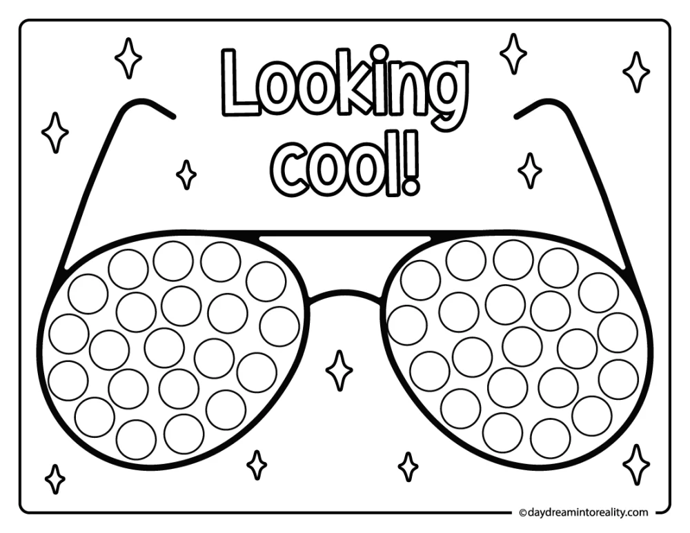 Dot art printable of sunglasses with “Looking cool” summer phrase