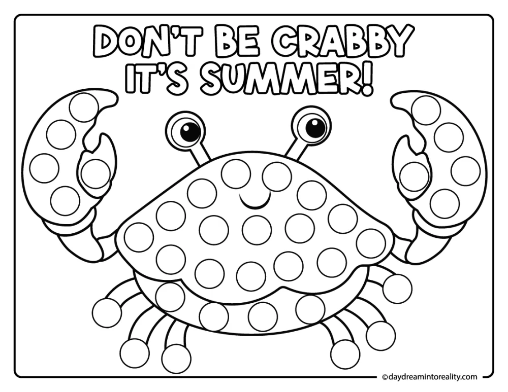 Don’t Be Crabby It’s Summer crab dot art printable