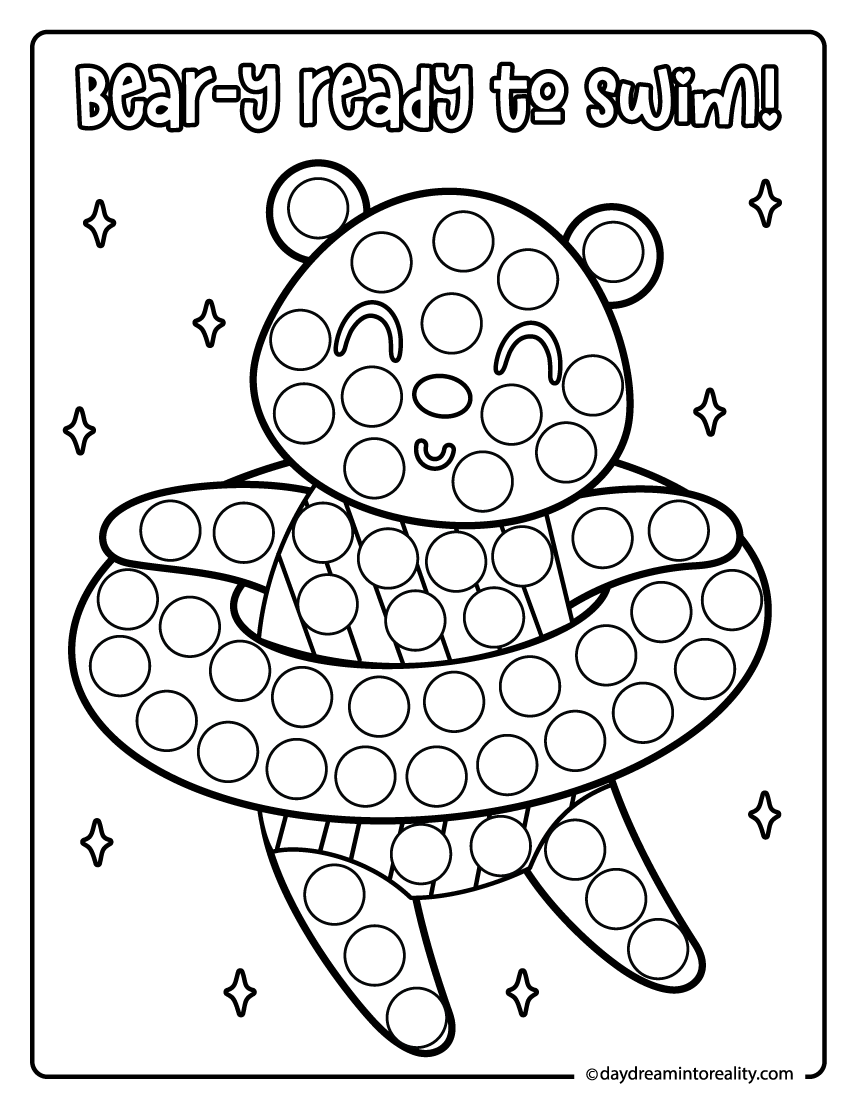 Cute bear in swim float dot marker page