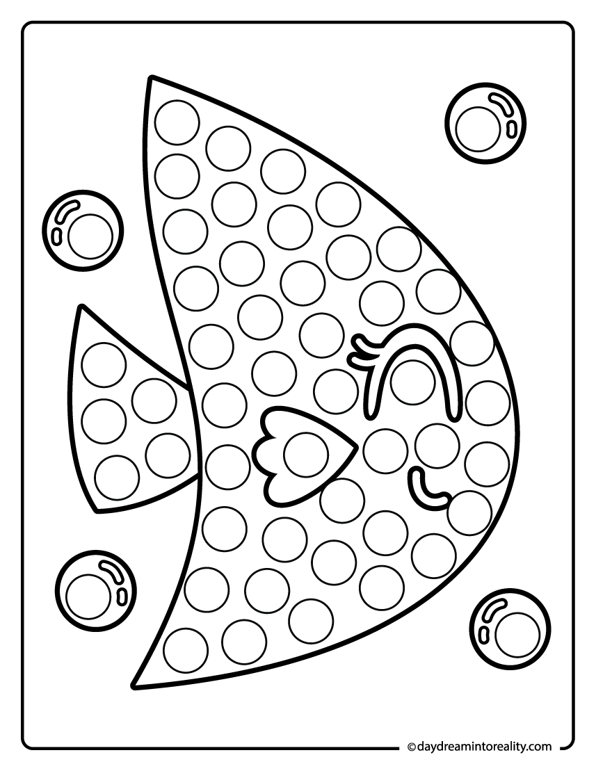 Smiling fish ocean-themed dot art for kids