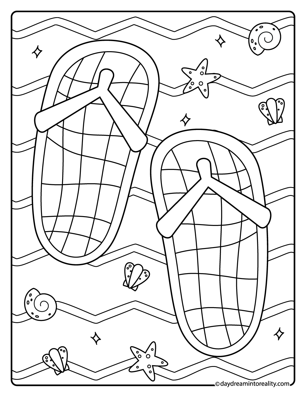 Flip flops on beach towel coloring page