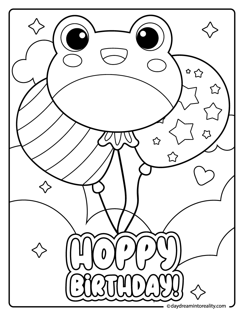 Happy birthday froggy balloon coloring page