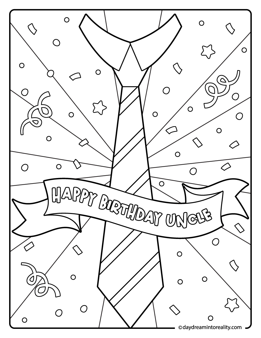 Necktie birthday coloring page for uncle with fun rays and stars