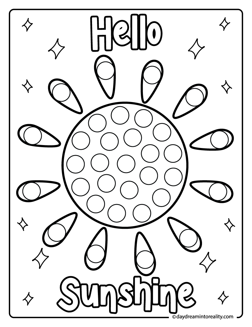 Hello sunshine sun dot marker page