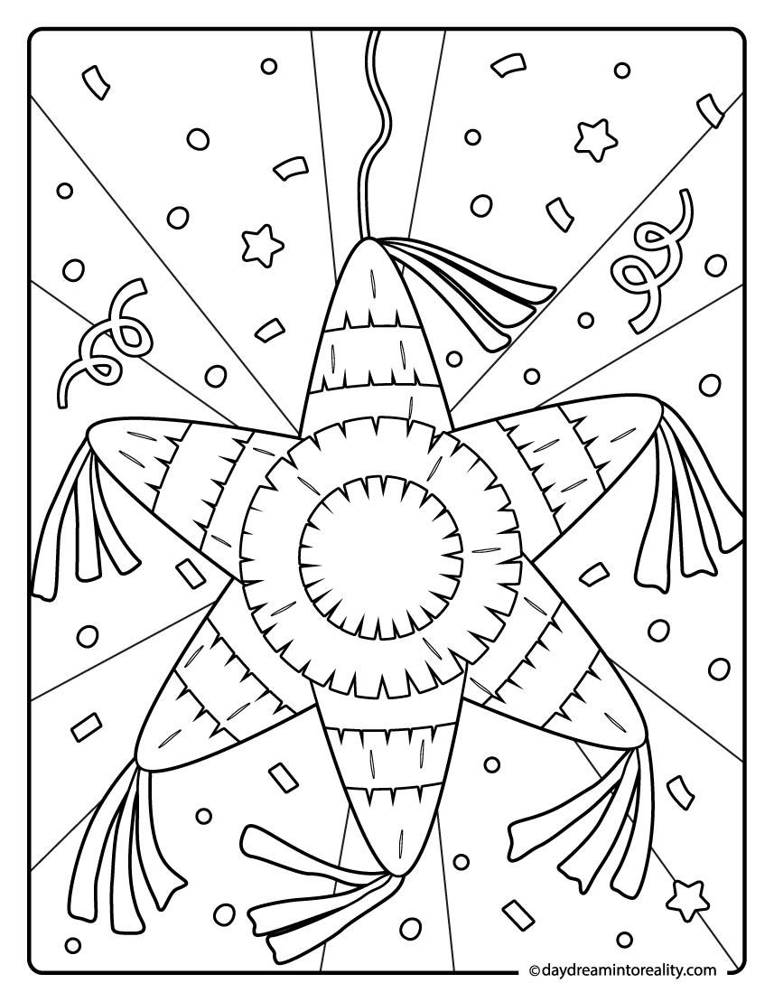 Mexican piñata coloring page for birthday celebrations