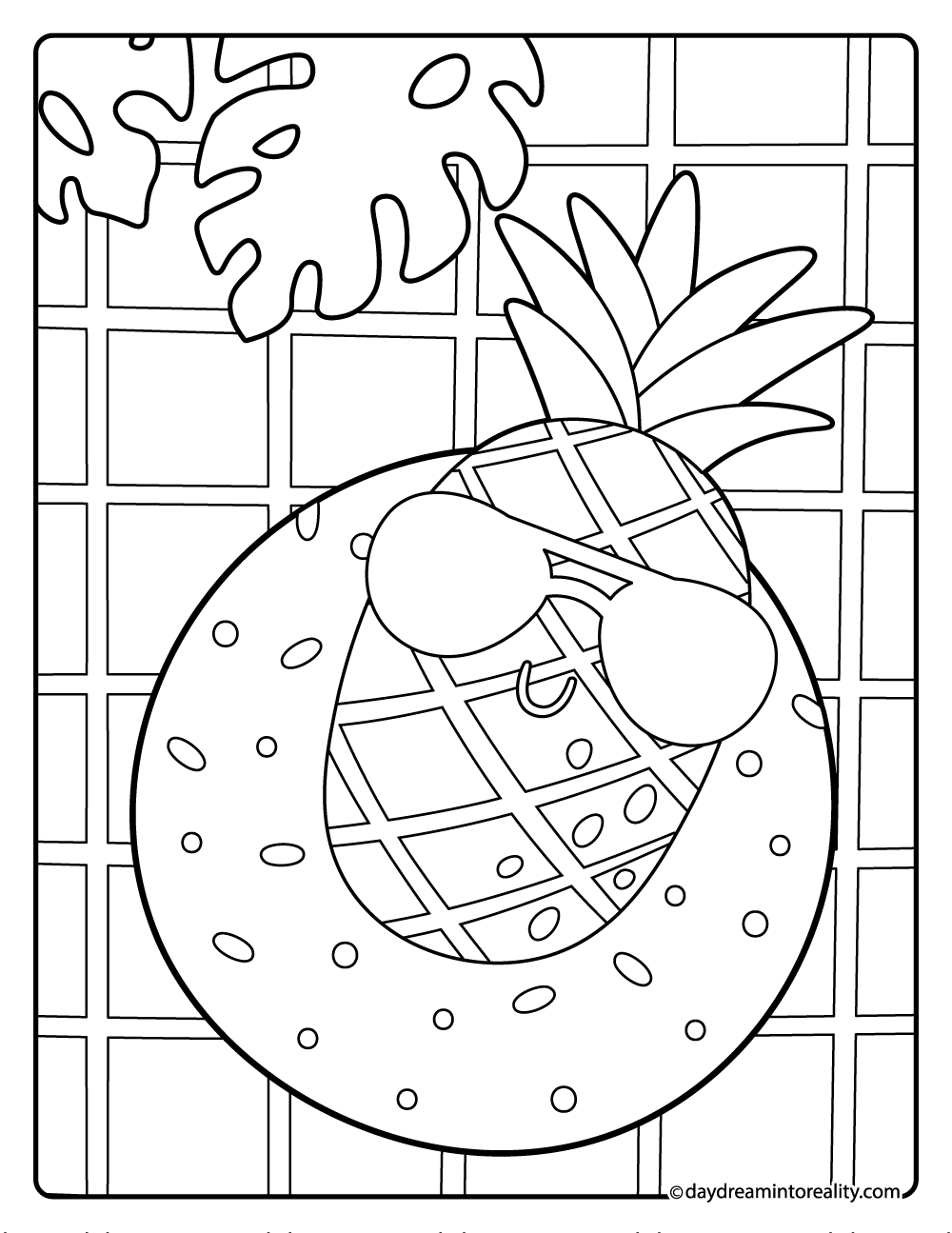 Pineapple on a floaty coloring page