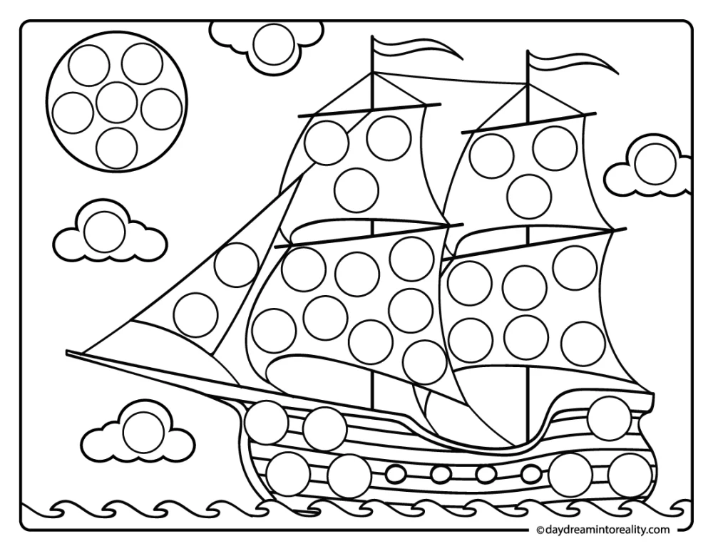 Pirate ship and sun summer dot painting activity