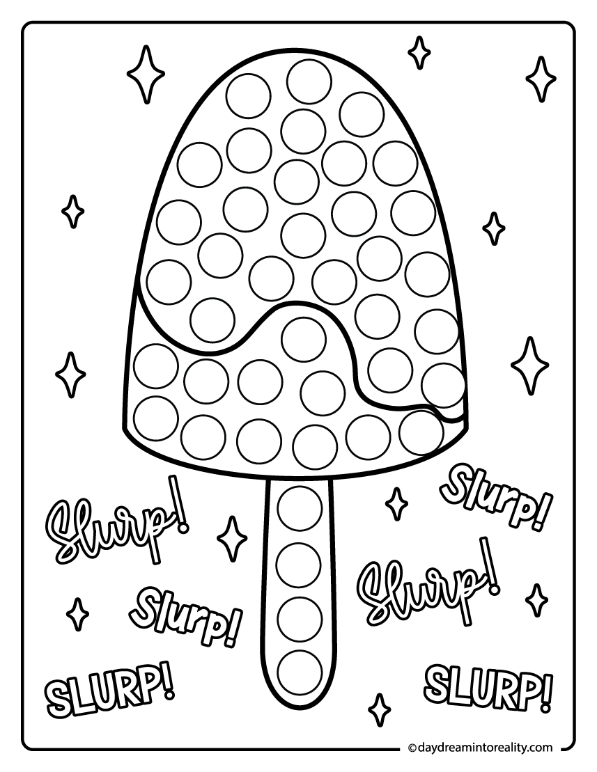 Popsicle with stars and “Slurp” phrase dot art page