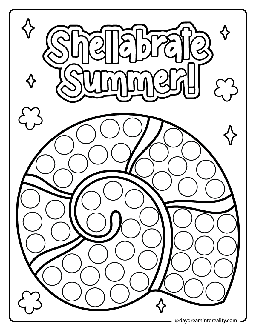 Hermit crab dot art printable for summer activity
