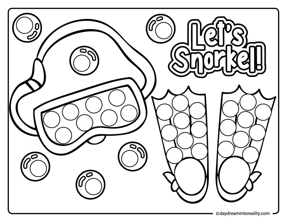Snorkel gear summer dot marker coloring page