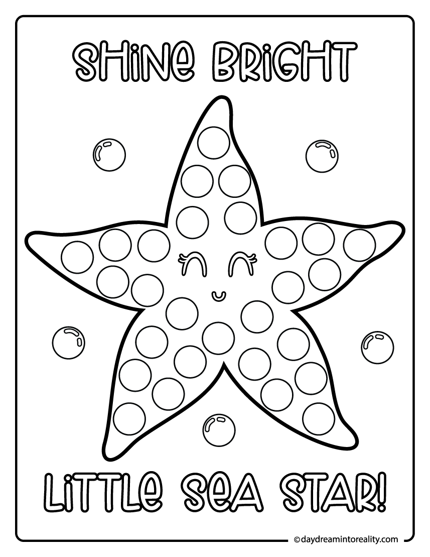 Starfish summer printable with dot art circles