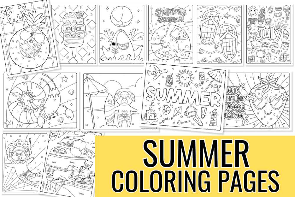 Summer Coloring Pages Collage - Featured Image