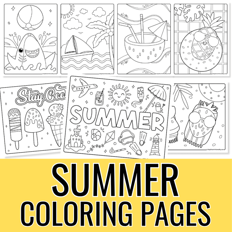 Summer Coloring Pages Collage Featured Image Square
