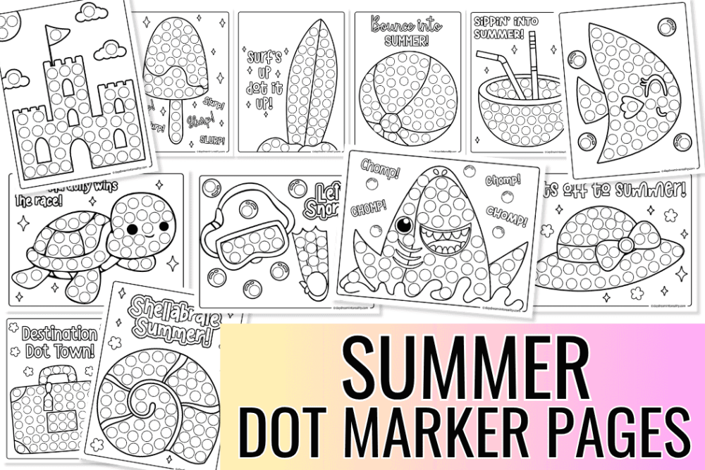 collage of multiple summer dot marker pages (featured image)