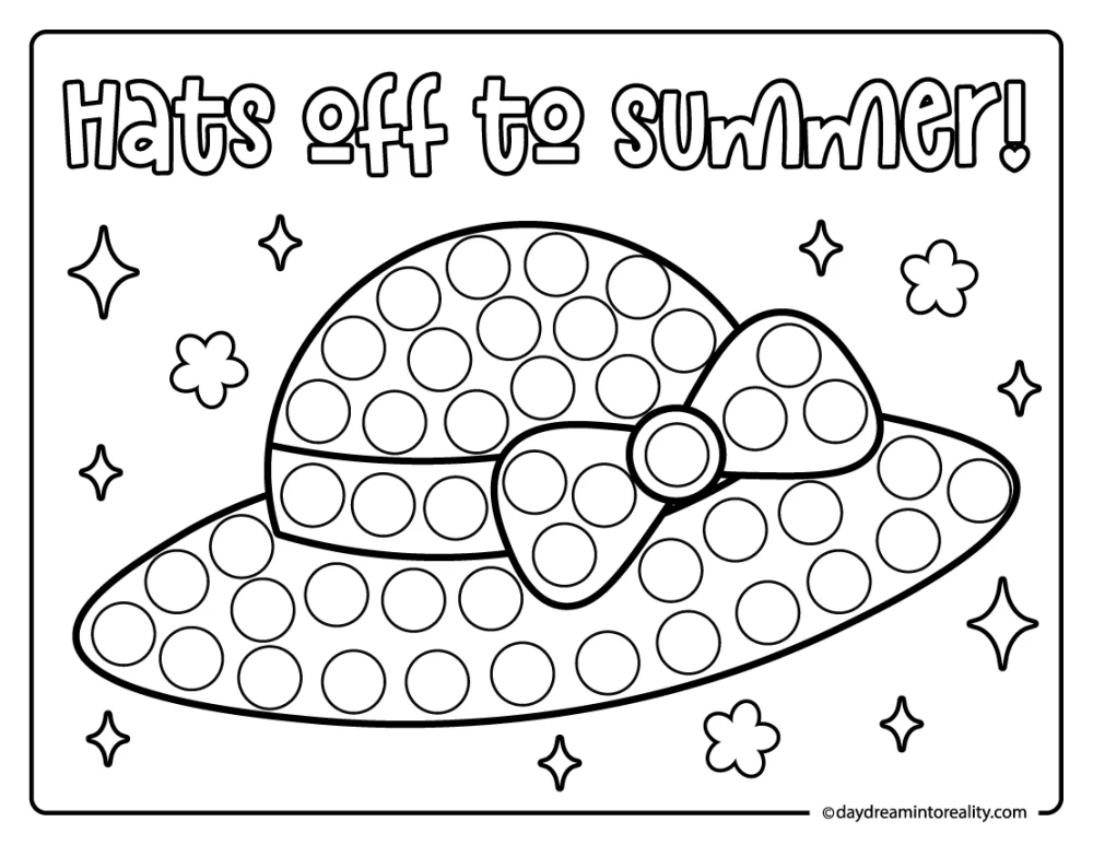 Summer sun hat dot marker coloring page