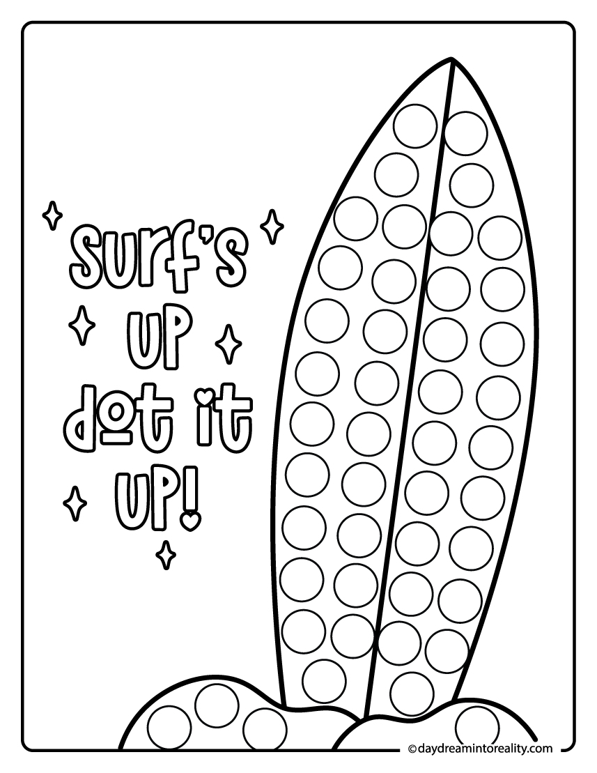 Surfboard summer dot art with fun phrase