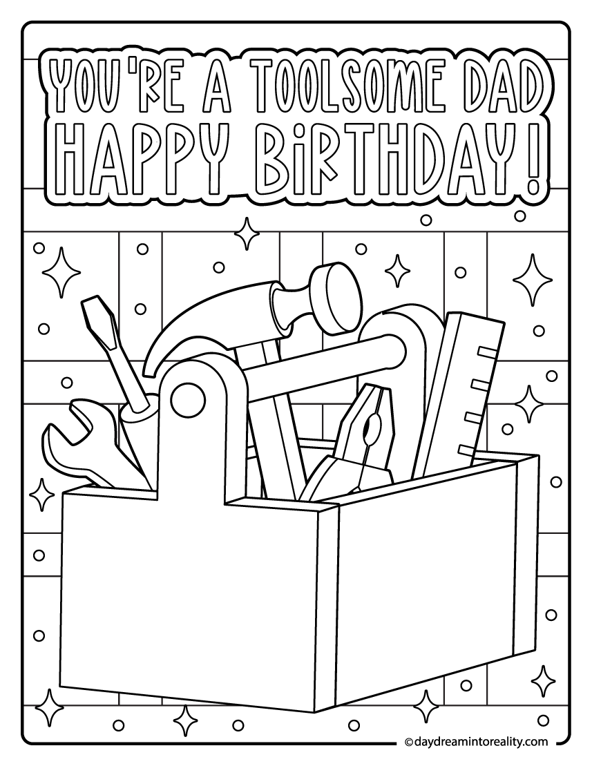 Toolbox birthday coloring page for dad