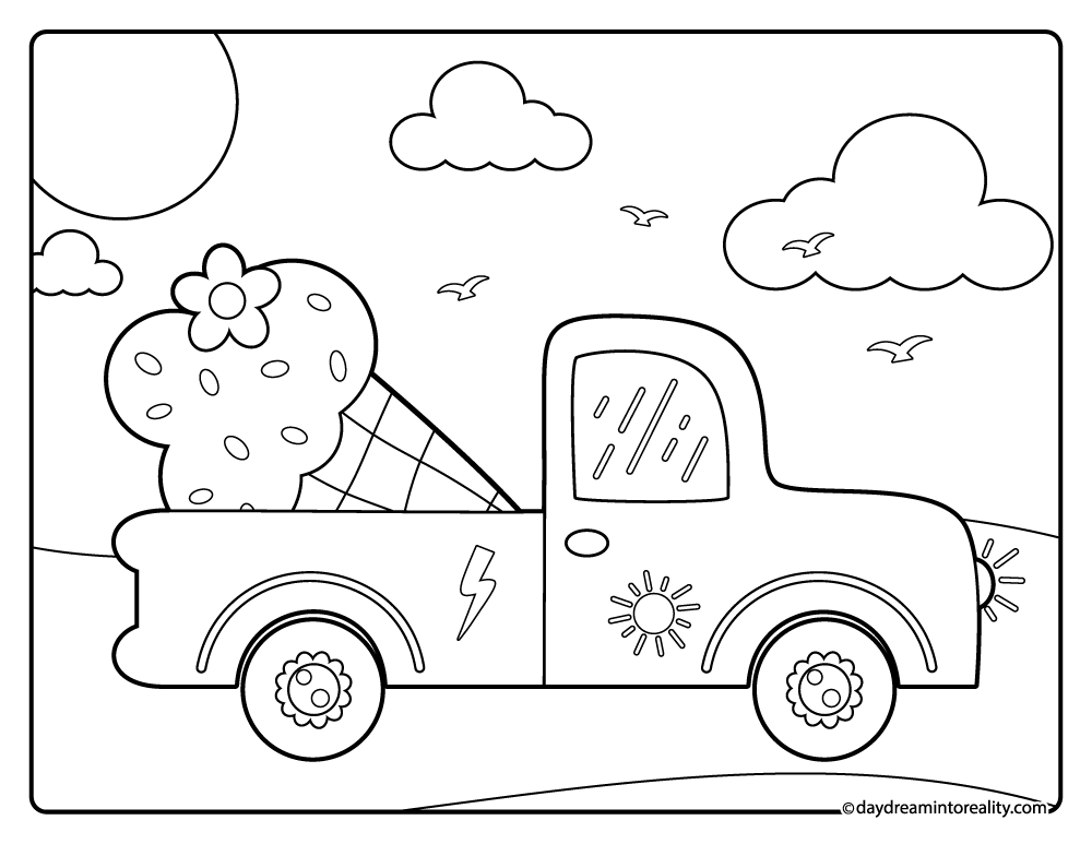 Truck with ice cream on trunk coloring page