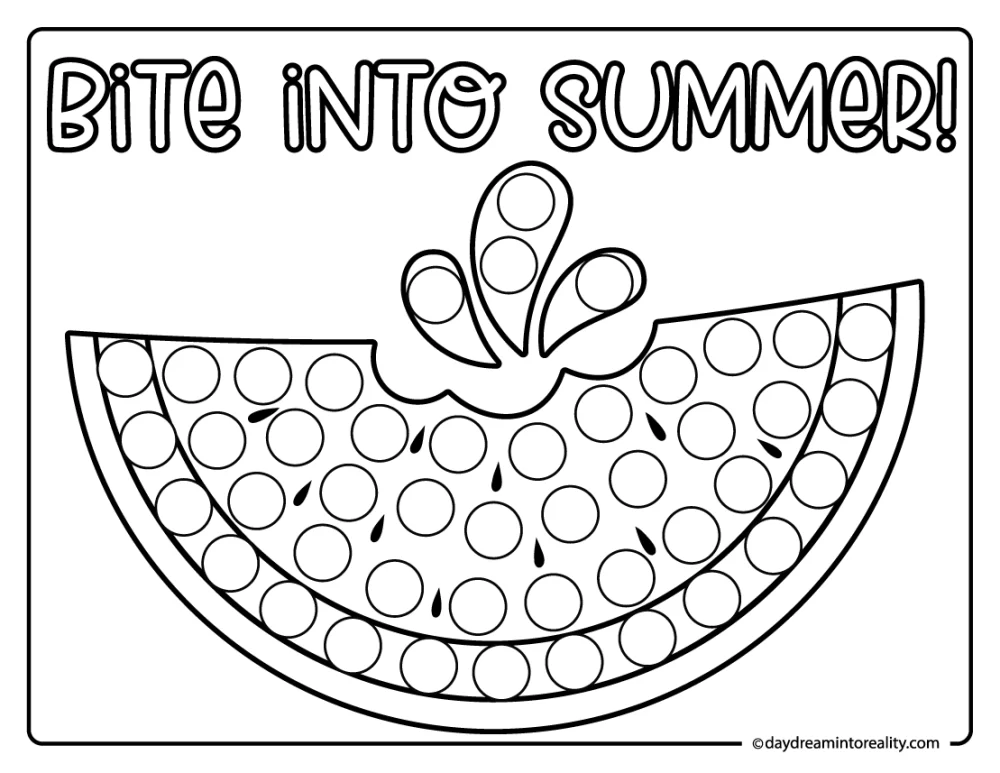 Watermelon with a bite summer dot marker page
