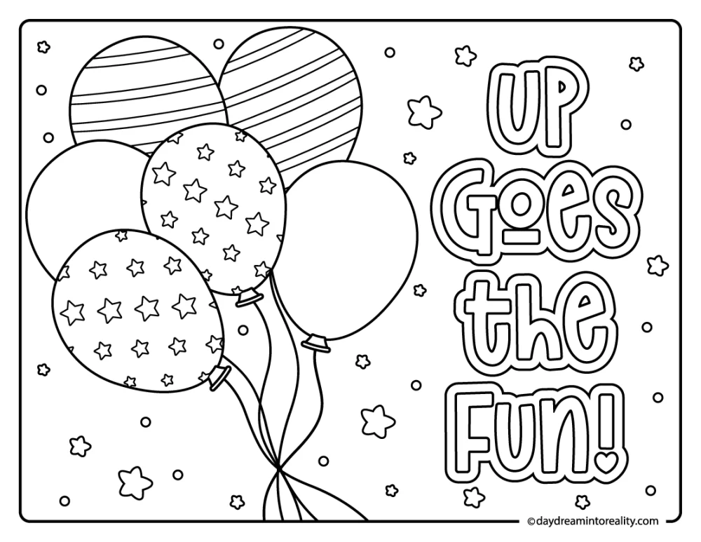 birthday balloons coloring page with stars.