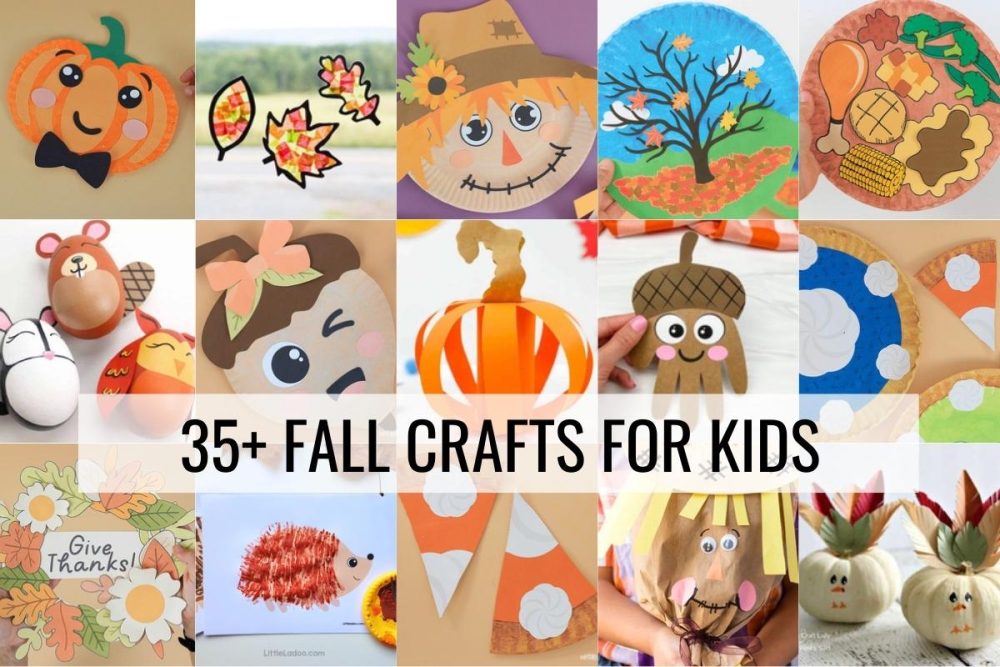 Fall Crafts for Kids Featured Image with a variety of thumbnails showcasing the activities.