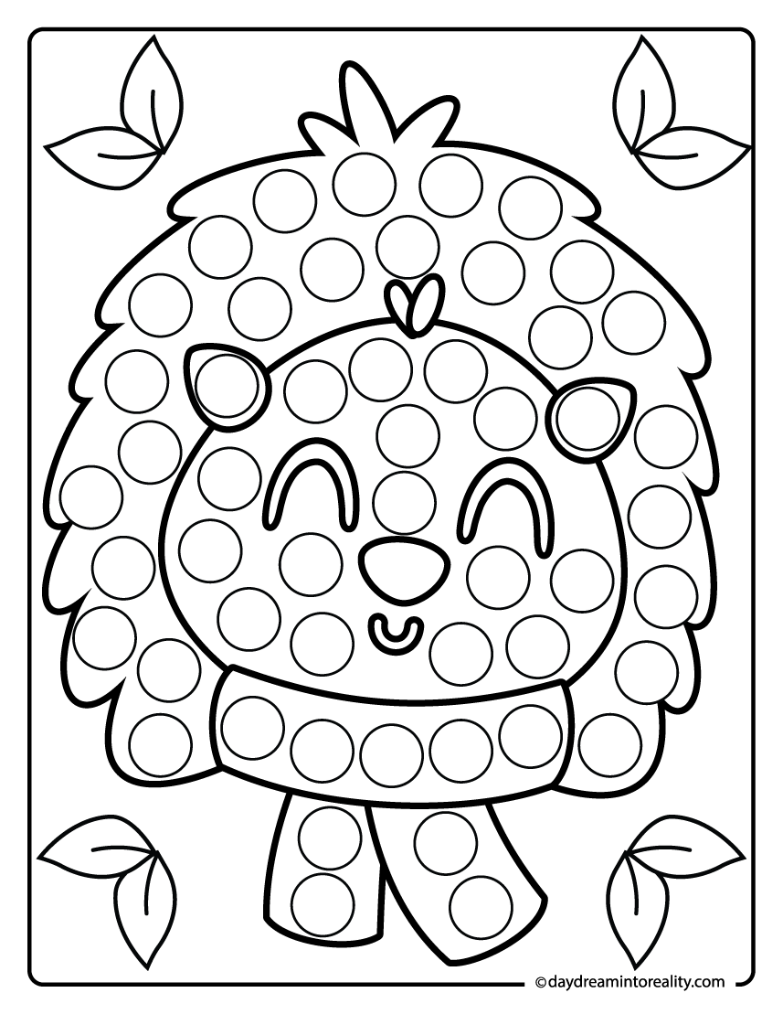 Fall dot marker coloring page with hedgehog wearing scarf